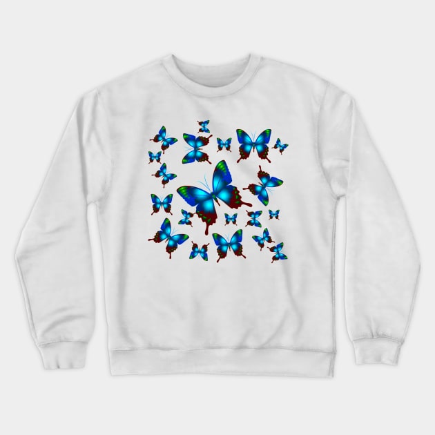 Morpho Butterfly Wings in Royal Aqua Blue Crewneck Sweatshirt by Nisuris Art